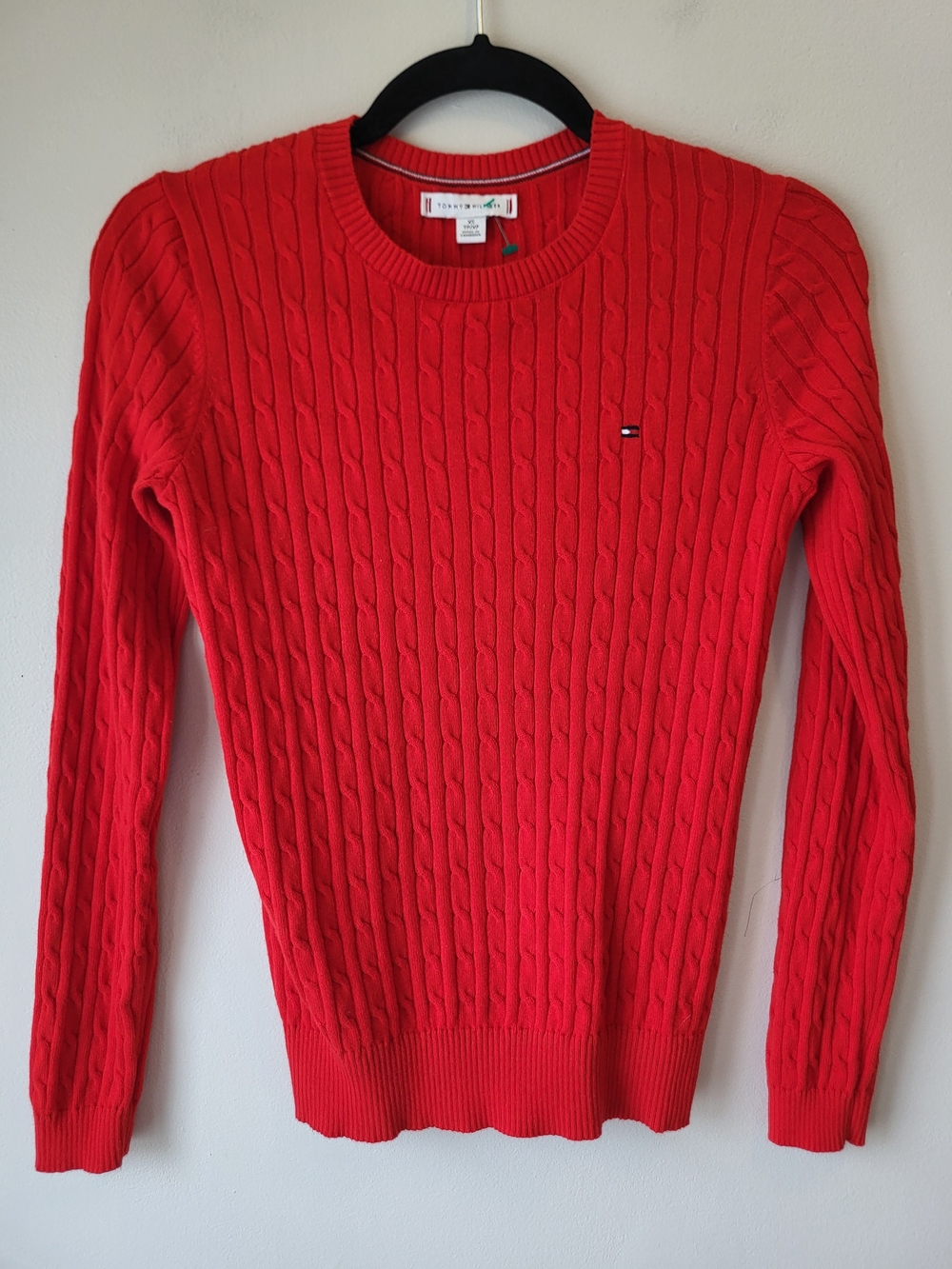 Tommy Hilfiger Red Classic Preppy Statement Fall Layering Cable Knit Sweater